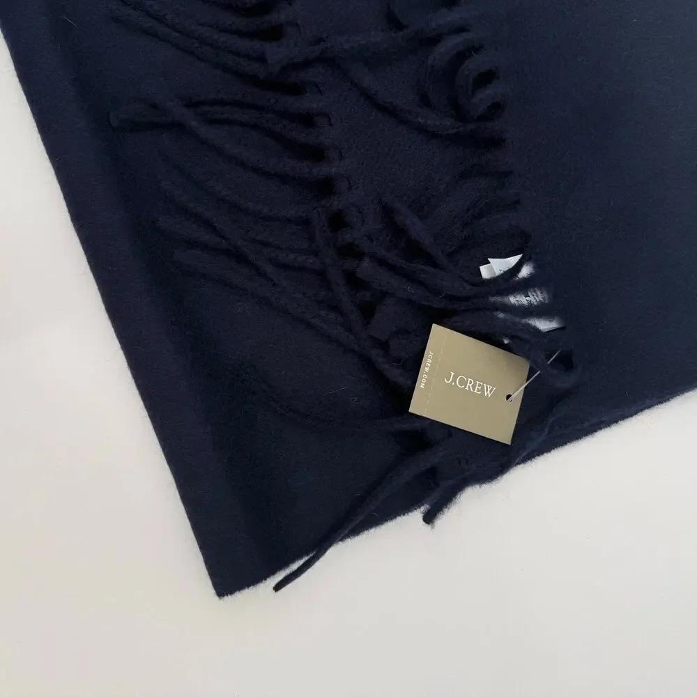 J.Crew Scarf Cashmere Wool Blend NWT Men Unisex Navy Made In Italy Winter Fringe